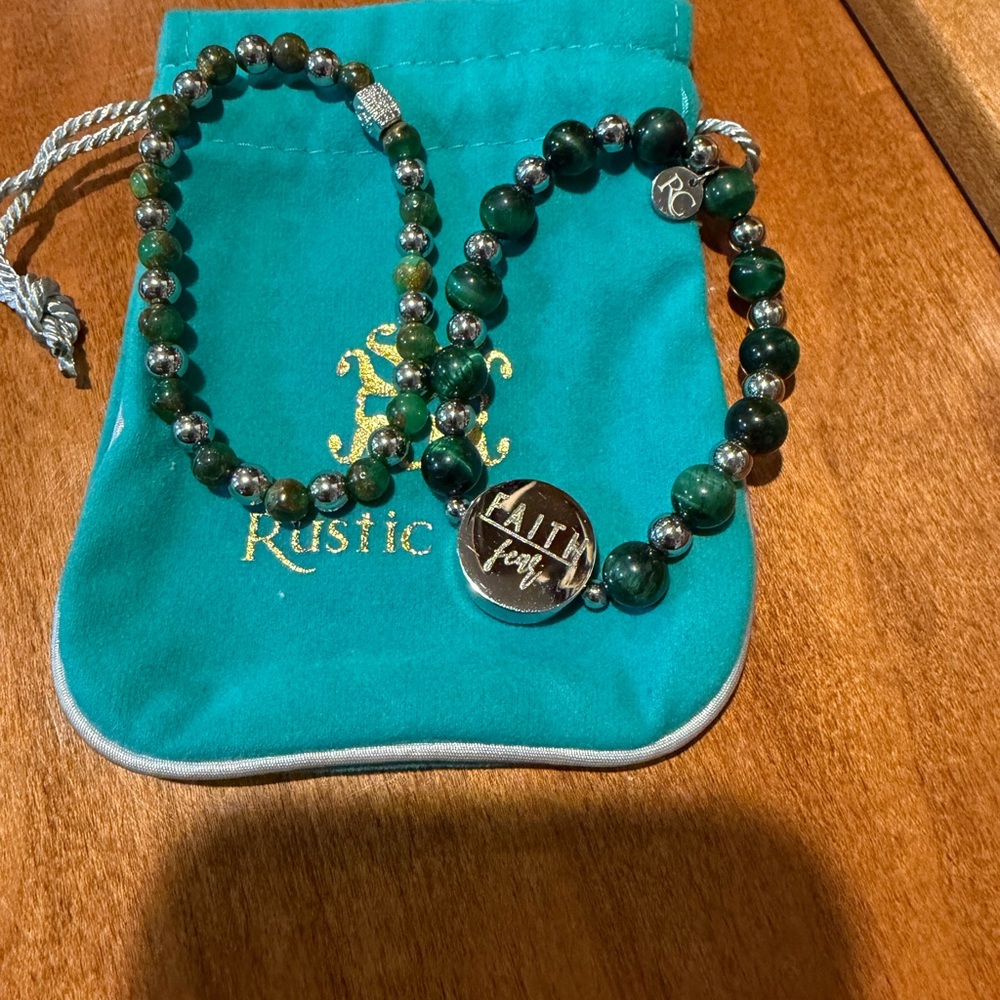 Rustic Cuff Green And Silver Bracelets - image 1